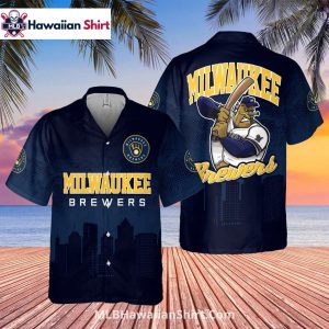 City Skyline Milwaukee Brewers Aloha Shirt With Batter