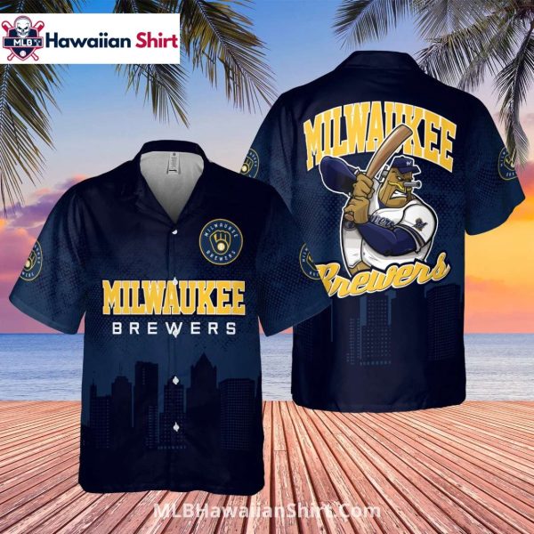 City Skyline Milwaukee Brewers Aloha Shirt With Batter