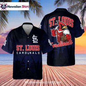 Cityscape Night St. Louis Cardinals Aloha Shirt Graphic