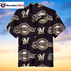 Classic Logo Repeat Milwaukee Brewers Aloha Shirt Black