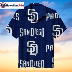 Classic Navy Blue SD Logo San Diego Padres Aloha Shirt