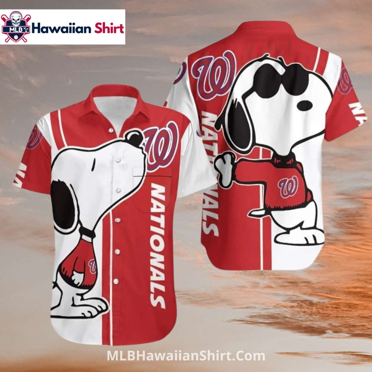 Cool Snoopy Nationals Aloha Shirt, Red and White Design Cool Snoopy Nationals Aloha Shirt, Red and White Design