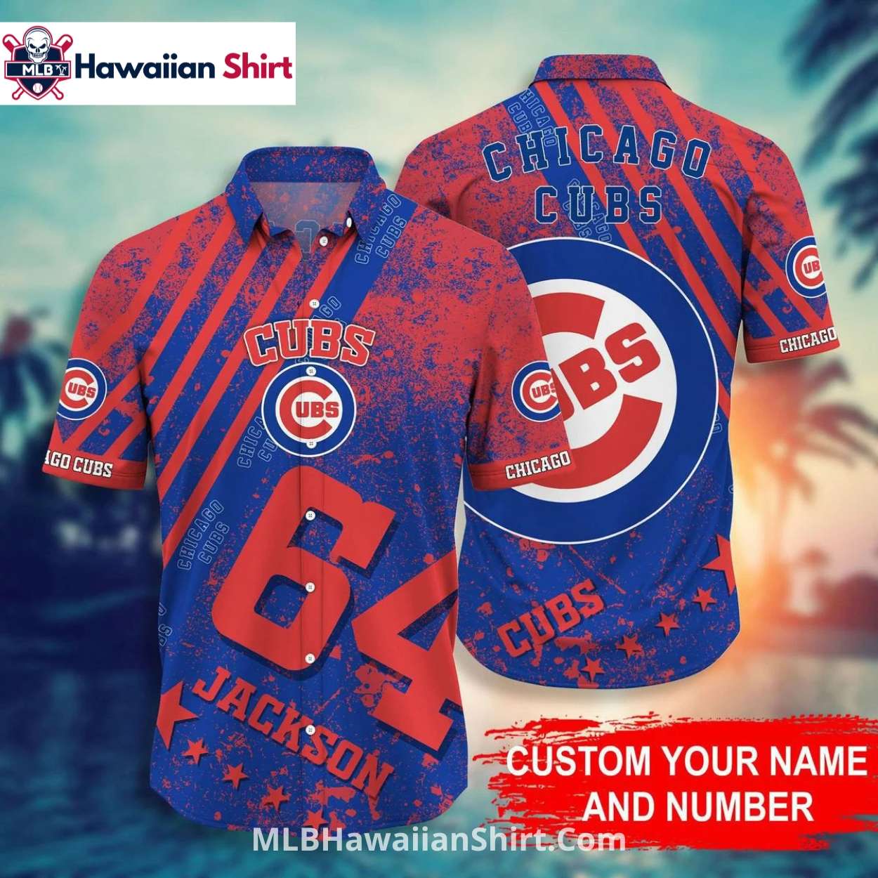 Custom Name Cubs Hawaiian Shirt With Red Blue Star Design Custom Name Cubs Hawaiian Shirt With Red Blue Star Design