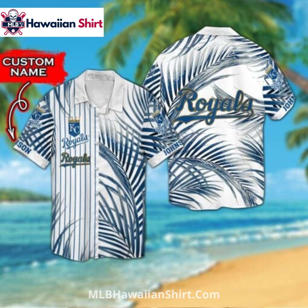 Custom Name Pinstripe Palm KC Royals Hawaiian Shirt Custom Name Pinstripe Palm KC Royals Hawaiian Shirt