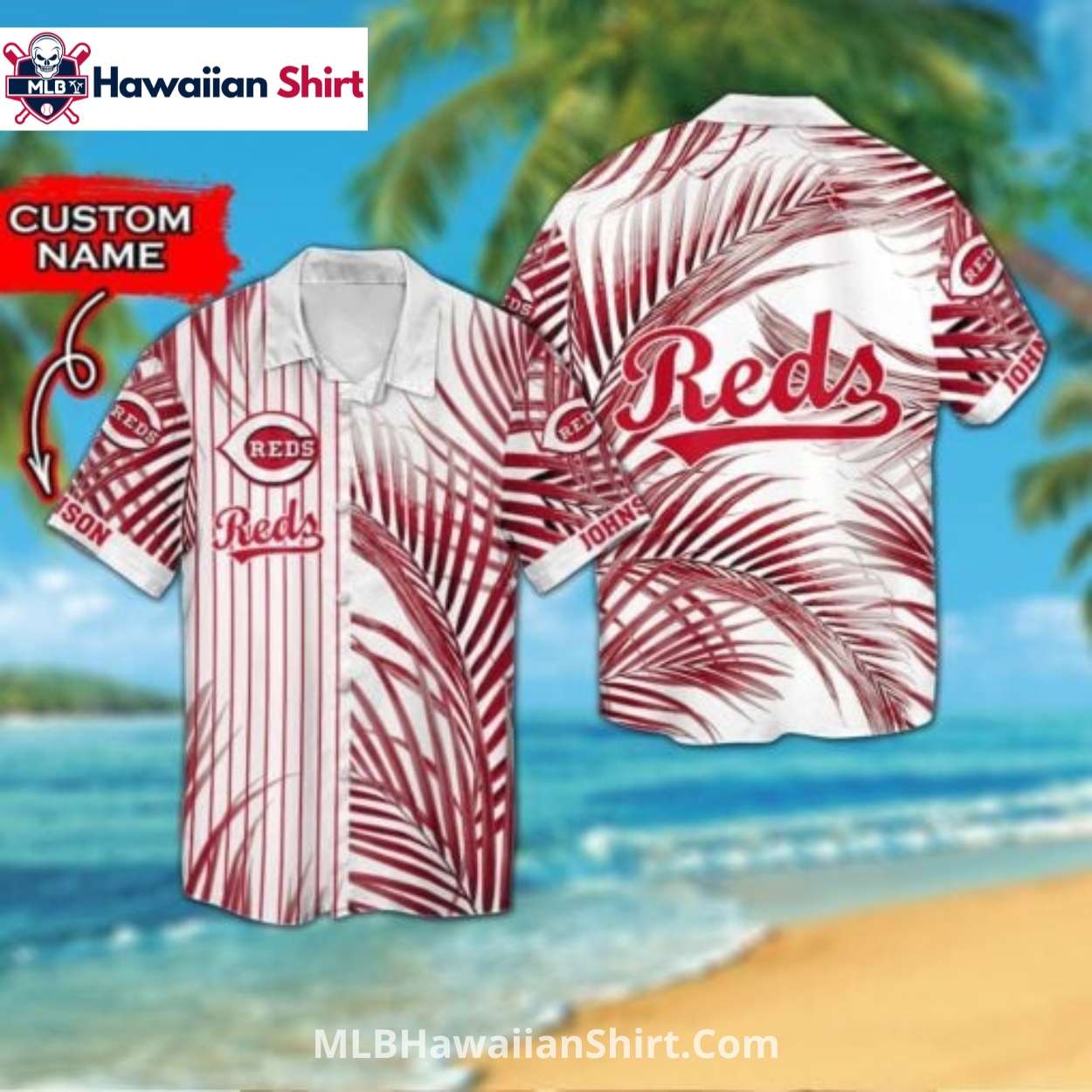 Custom Name Striped Palm Cincinnati Reds Hawaiian Shirt Custom Name Striped Palm Cincinnati Reds Hawaiian Shirt