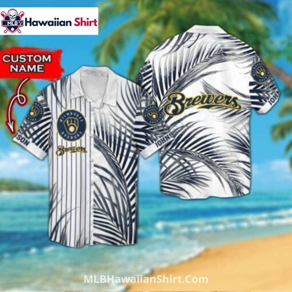 Custom Palm Stripe Brewers Hawaiian Shirt Black And White