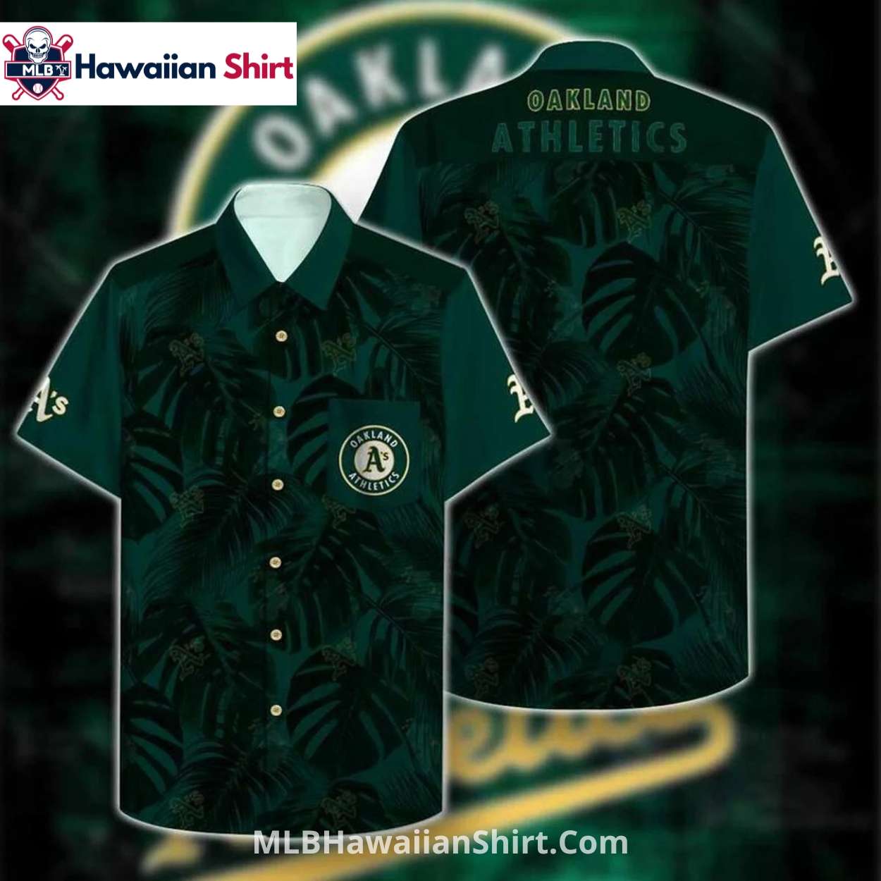 Dark Monstera Pattern Oakland Athletics Aloha Shirt Dark Monstera Pattern Oakland Athletics Aloha Shirt
