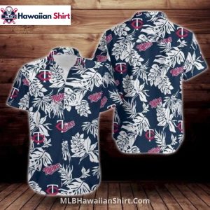 Dark Navy Leaf Print Minnesota Twins Hawaiian Shirt