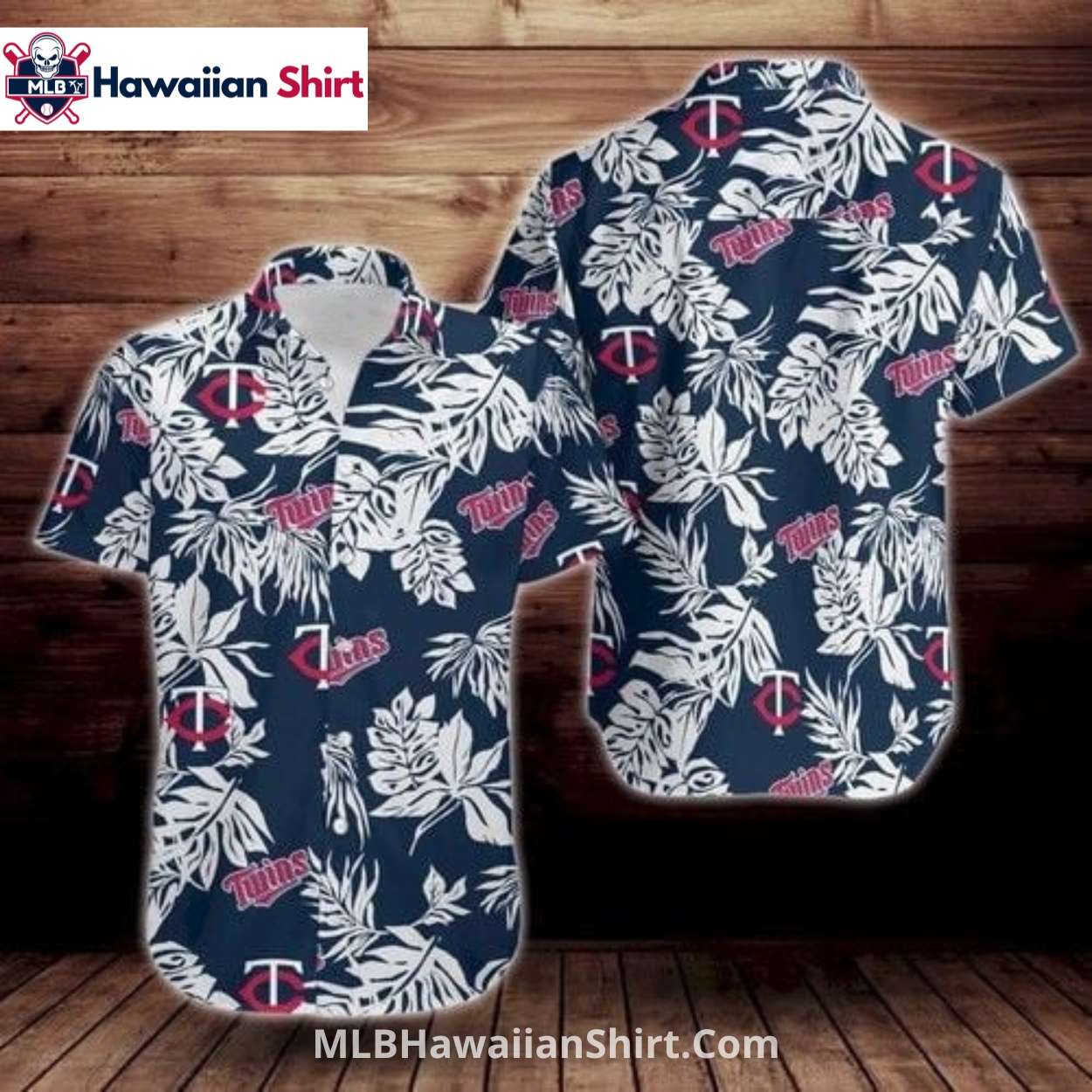 Dark Navy Leaf Print Minnesota Twins Hawaiian Shirt Dark Navy Leaf Print Minnesota Twins Hawaiian Shirt