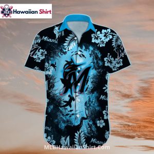 Deep Sea Theme Blue Miami Marlins Hawaiian Shirt Design