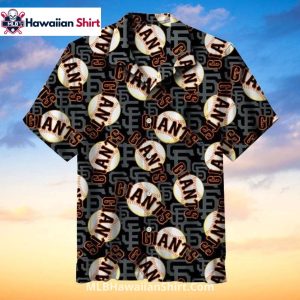 Diagonal Baseball SF Giants Aloha Shirt Black And Gray