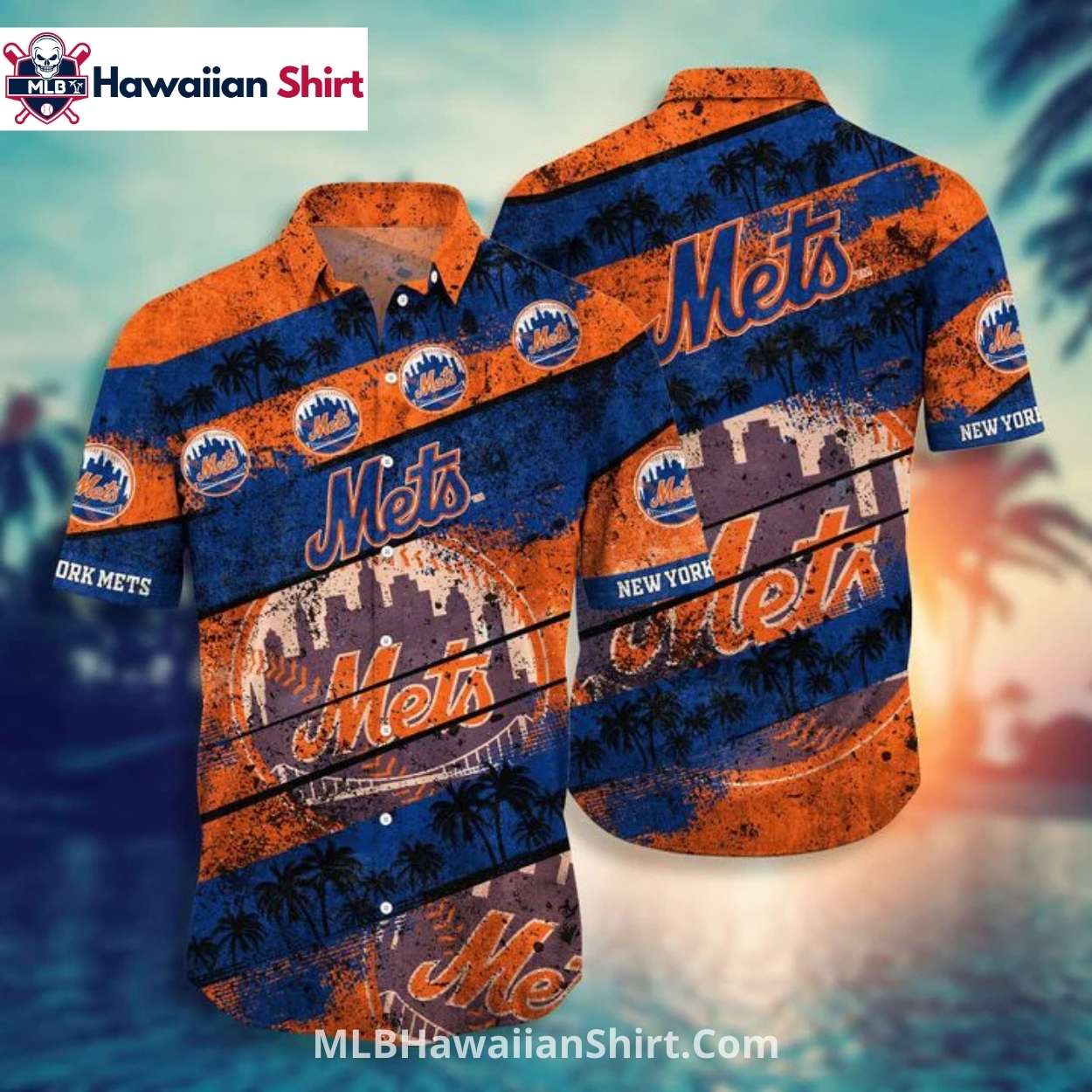 Diagonal Fade New York Mets Aloha Shirt - Gritty Beach Art Diagonal Fade New York Mets Aloha Shirt - Gritty Beach Art
