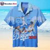 Palm Tree Sunset Striped LA Dodgers Hawaiian Shirt Red And Blue