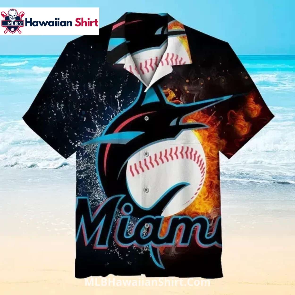 Fire And Water Split Miami Marlins Hawaiian Shirt Fire And Water Split Miami Marlins Hawaiian Shirt