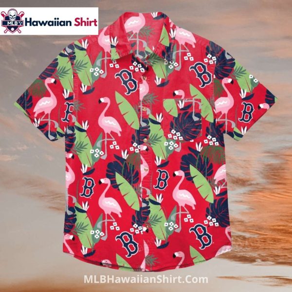 Flamingo Leaf Red Sox Hawaiian Shirt With Tropical Birds