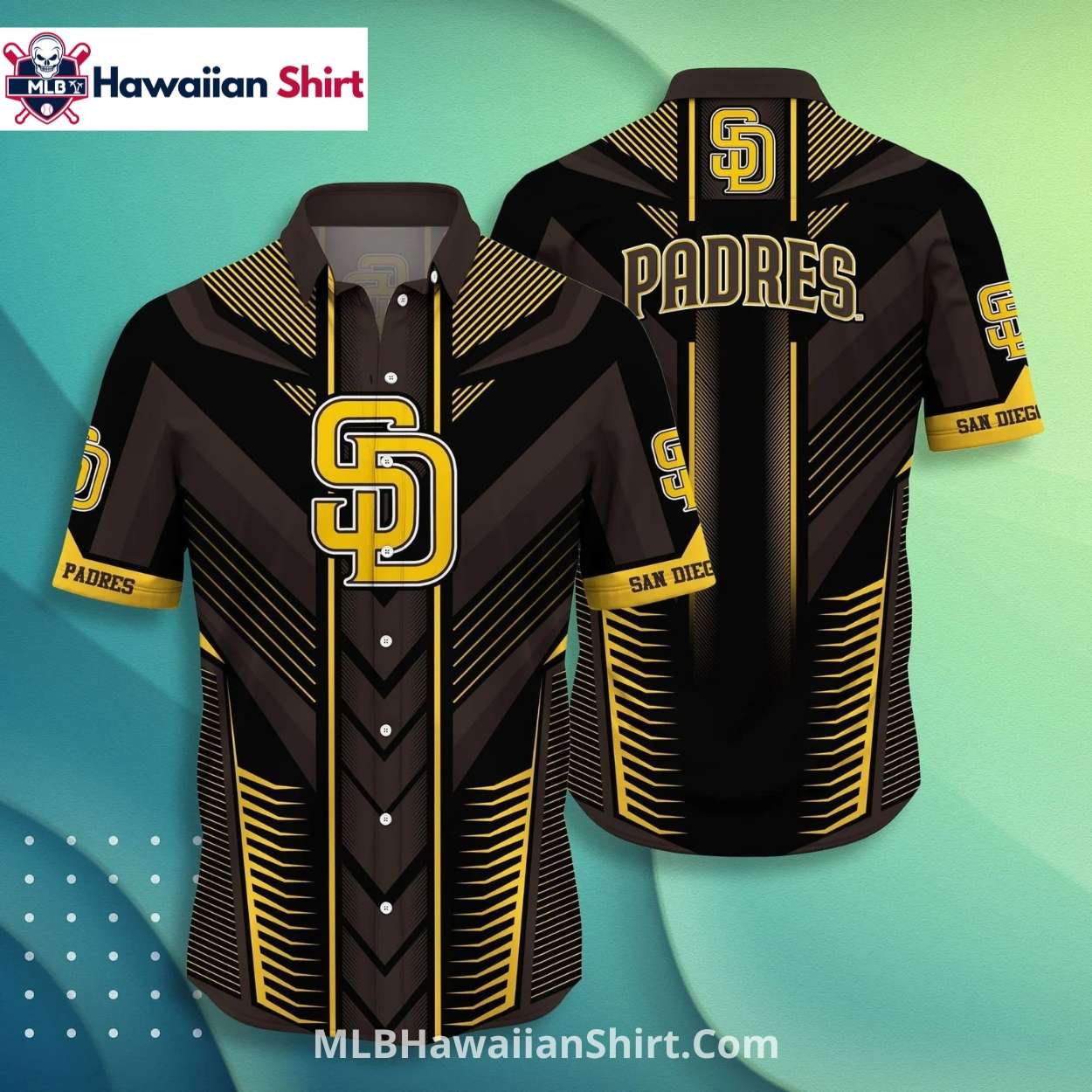 Geometric Lines Gold San Diego Padres Aloha Shirt Geometric Lines Gold San Diego Padres Aloha Shirt