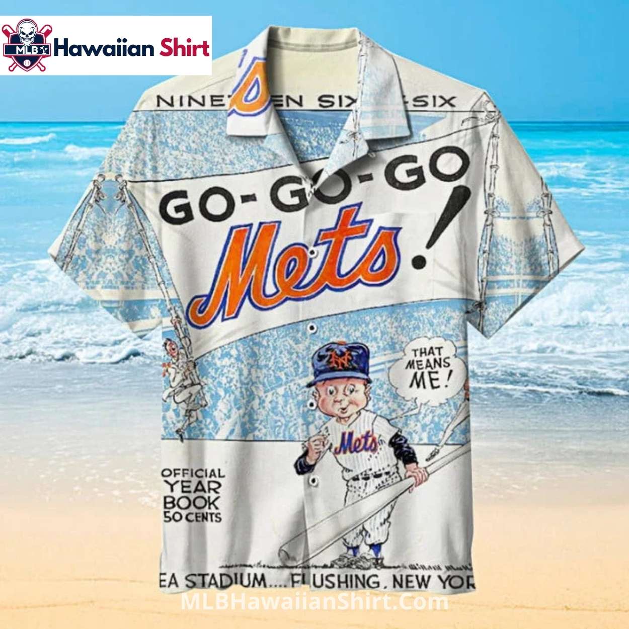 Go-Go-Go New York Mets Aloha Shirt - Vintage Yearbook Art Go-Go-Go New York Mets Aloha Shirt - Vintage Yearbook Art
