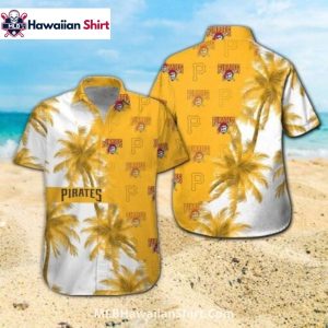 Golden Palm Tree Print Pittsburgh Pirates Hawaiian Shirt