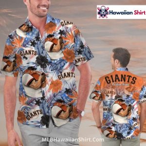 Hugging Couple Floral San Francisco Giants Aloha Shirt