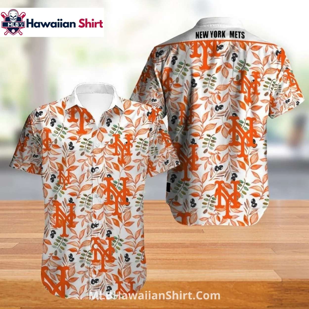 Leafy Orange NY Mets Hawaiian Shirt - Fall Style Pattern Leafy Orange NY Mets Hawaiian Shirt - Fall Style Pattern