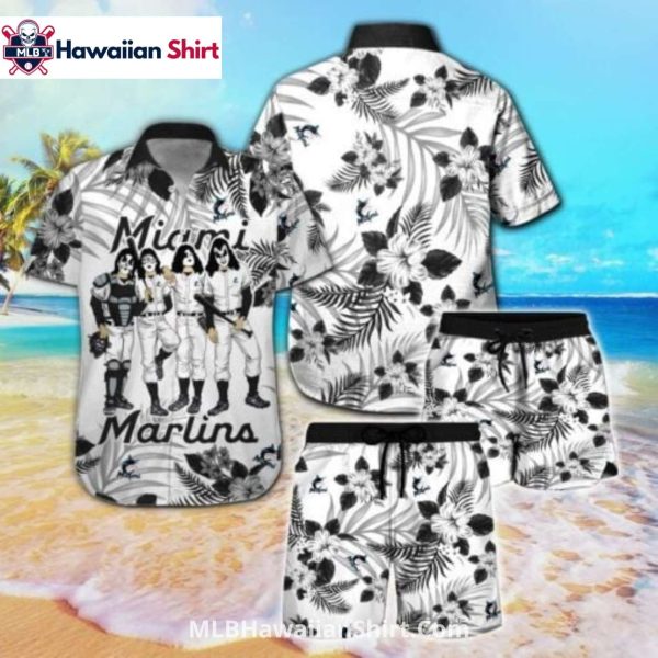 Miami Marlins Aloha Shirt With Rock Band Graphic Set