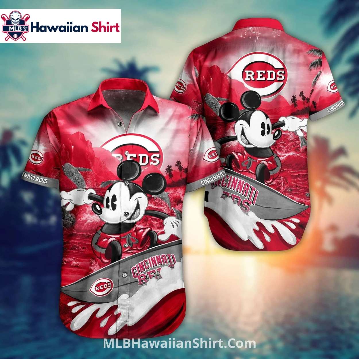 Mickey Surfing Waves Cincinnati Reds Hawaiian Shirt Cartoon Mickey Surfing Waves Cincinnati Reds Hawaiian Shirt Cartoon