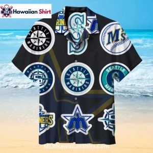 Multi Logo Seattle Mariners Hawaiian Shirt On Black