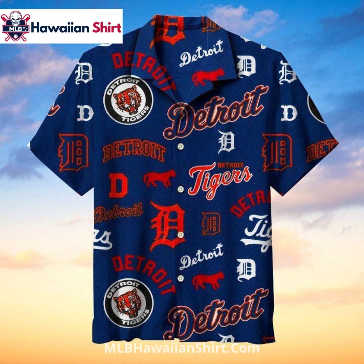 Navy And Red Collage Detroit Tigers Aloha Shirt Navy And Red Collage Detroit Tigers Aloha Shirt