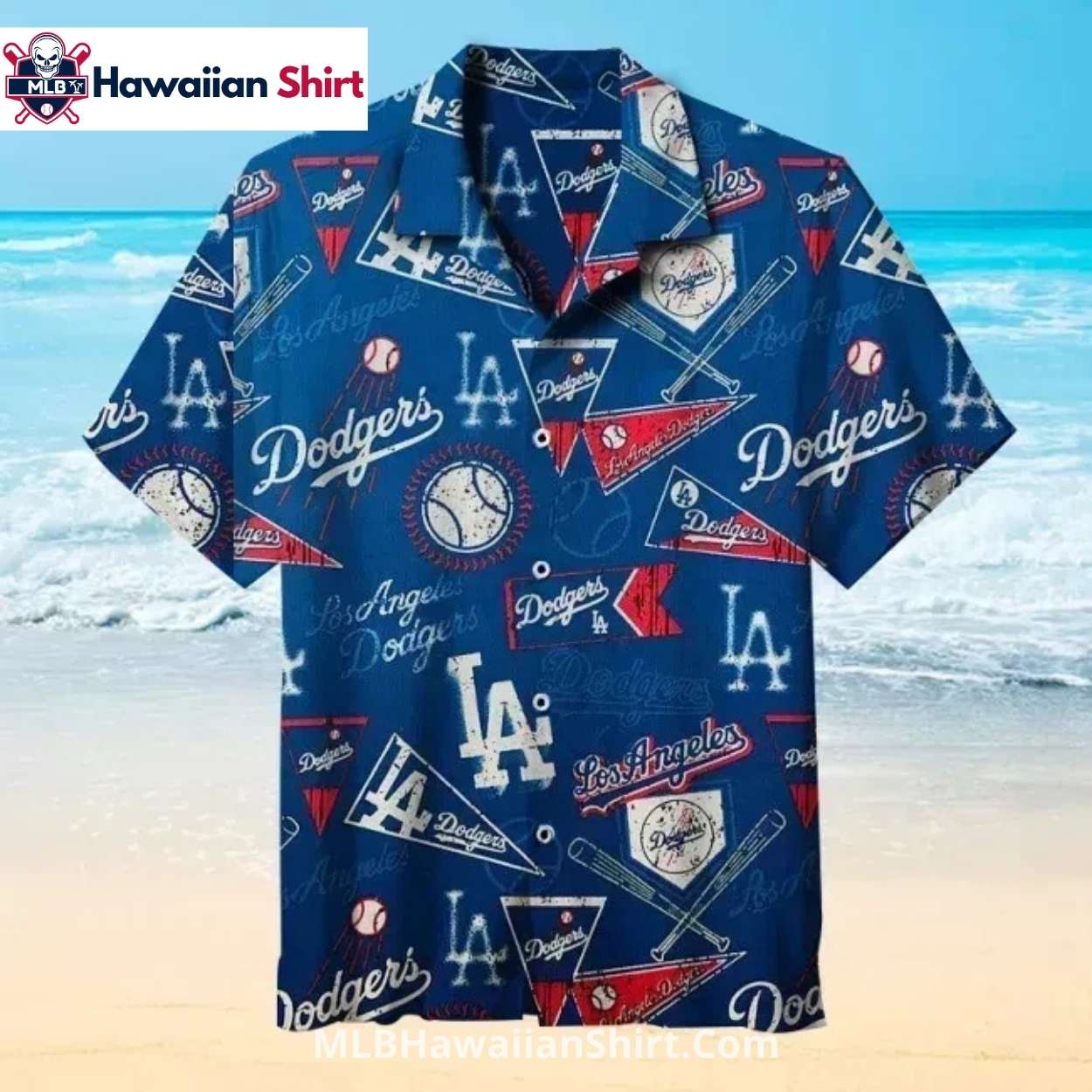 Navy Blue Pennant Pattern Los Angeles Dodgers Aloha Shirt Navy Blue Pennant Pattern Los Angeles Dodgers Aloha Shirt