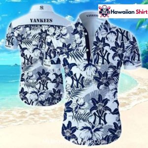 Navy Floral New York Yankees Aloha Shirt With Tropical Vibe