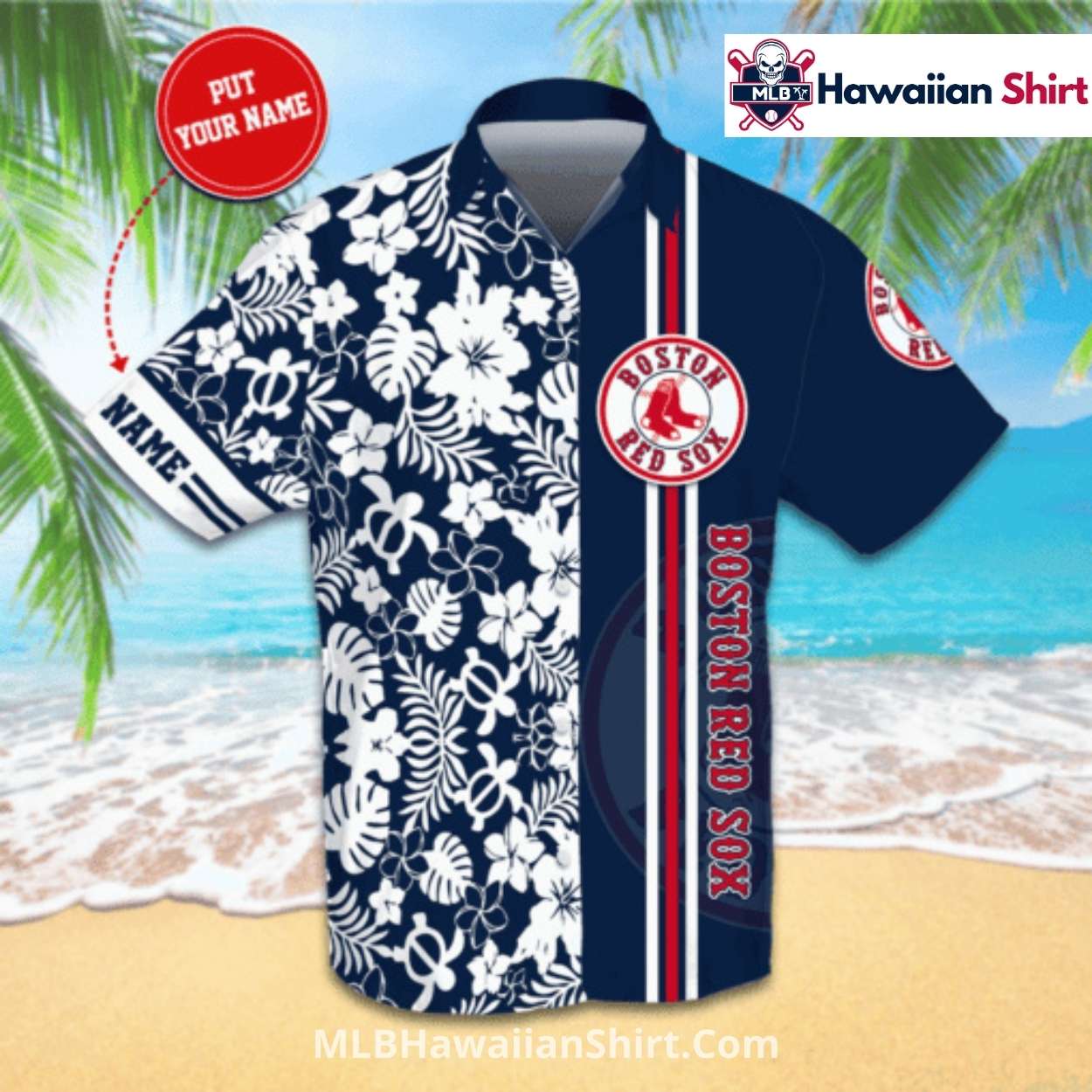 Navy Floral Split Panel Boston Red Sox Hawaiian Shirt Navy Floral Split Panel Boston Red Sox Hawaiian Shirt