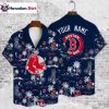 Navy Floral Split Panel Boston Red Sox Hawaiian Shirt