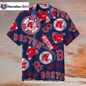 Navy Red All Over Logo Boston Red Sox Aloha Shirt Pattern