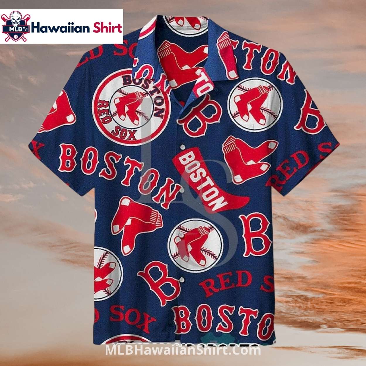 Navy Red All Over Logo Boston Red Sox Aloha Shirt Pattern Navy Red All Over Logo Boston Red Sox Aloha Shirt Pattern