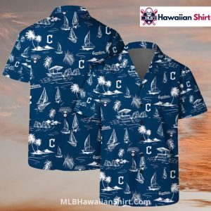 Navy Sailboat Scene Cleveland Guardians Hawaiian Shirt