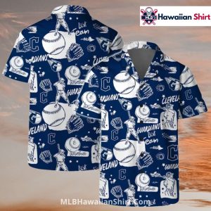 Navy Sketch Baseball Pattern Cleveland Guardians Aloha Shirt