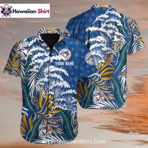Ocean Wave And Leaf Print Toronto Blue Jays Aloha Shirt