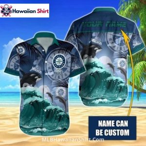 Ocean Wave Seattle Mariners Aloha Shirt With Dolphins