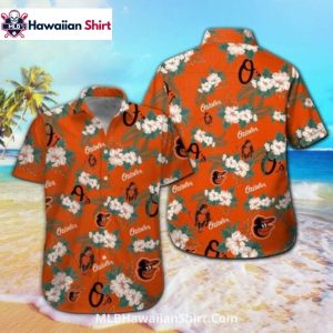 Orange Floral Pattern Baltimore Orioles Aloha Shirt