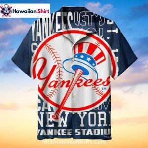 Oversized Logo NY Yankees Aloha Shirt With Stadium Print