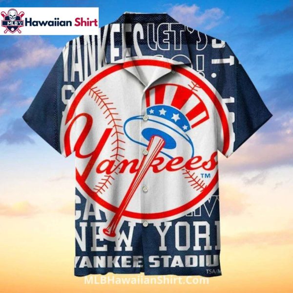 Oversized Logo NY Yankees Aloha Shirt With Stadium Print