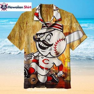 Oversized Mascot Cincinnati Reds Aloha Shirt Wood Print