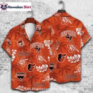 Palm And Hibiscus Baltimore Orioles Aloha Shirt