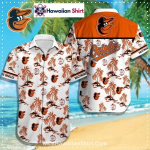 Palm Island Print Orioles Hawaiian Shirt White Base