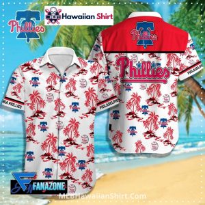 Palm Island Print Phillies Hawaiian Shirt In White Red