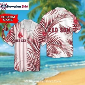 Palm Leaf Stripes Custom Name Boston Red Sox Hawaiian Shirt