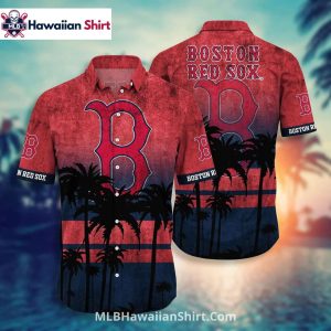 Palm Shadow Sunset Boston Red Sox Aloha Shirt With Large B