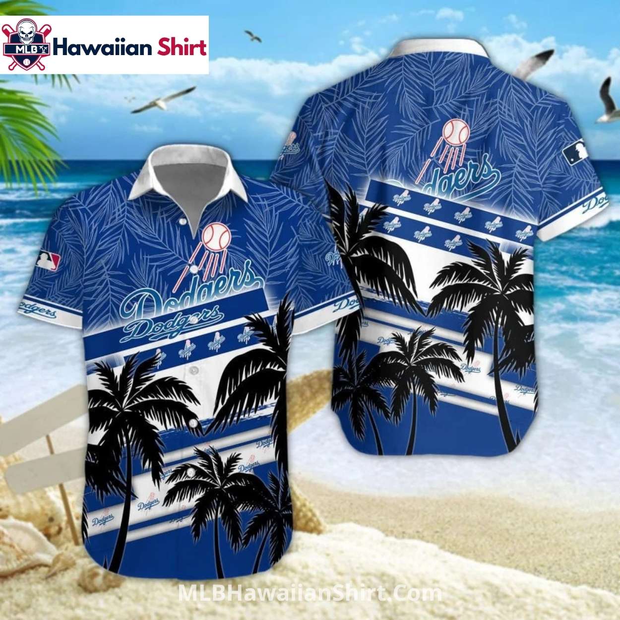 Palm Tree Blue Beach Los Angeles Dodgers Aloha Shirt Palm Tree Blue Beach Los Angeles Dodgers Aloha Shirt