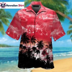 Palm Tree Gradient Boston Red Sox Aloha Shirt With Clouds