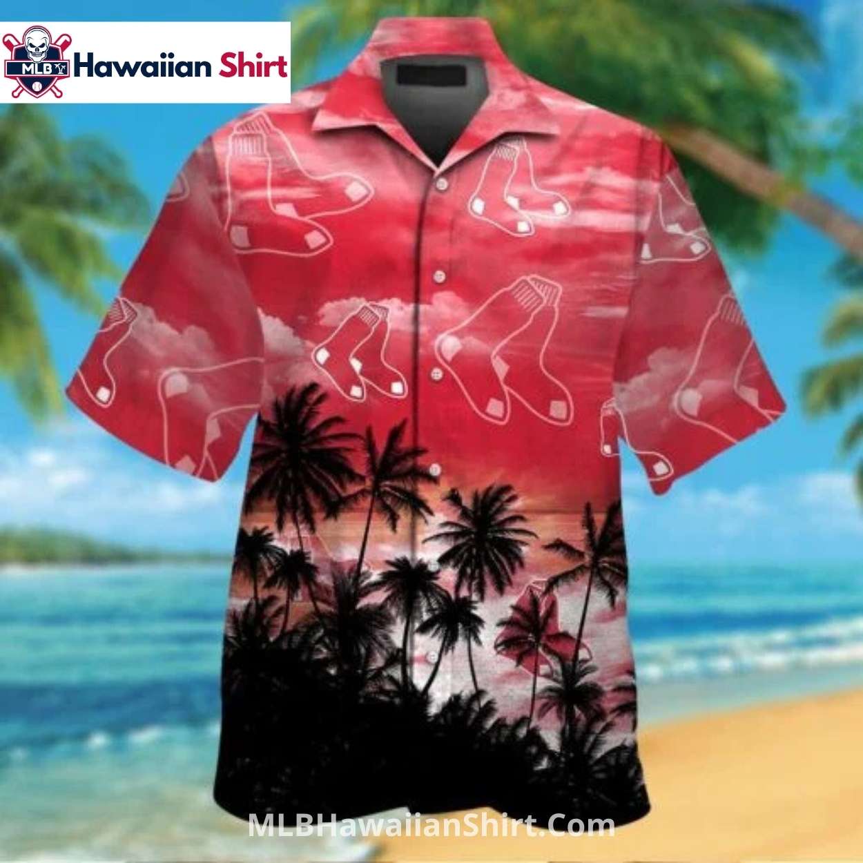 Palm Tree Gradient Boston Red Sox Aloha Shirt With Clouds Palm Tree Gradient Boston Red Sox Aloha Shirt With Clouds